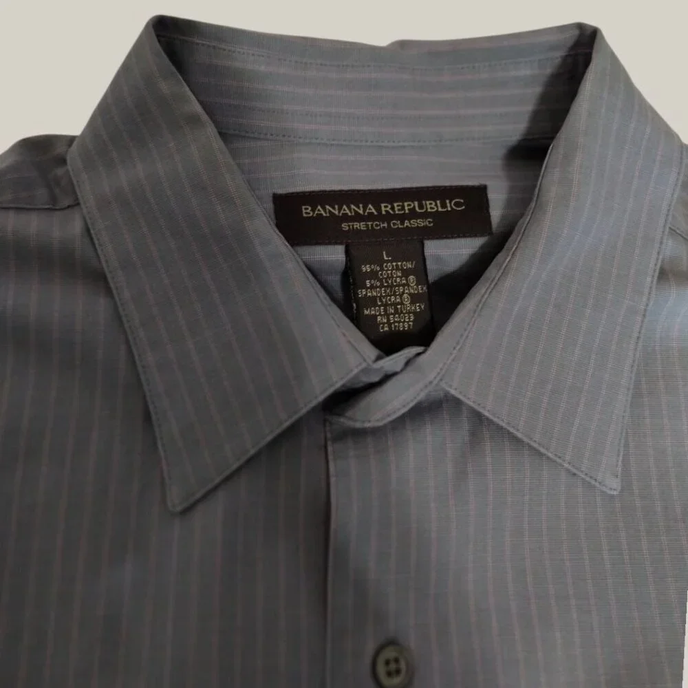Banana Republic Mens Stretch Classic Fit Pinstripe  Shirt  Gray/Pink Large